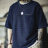 Retro Indigo Jacquard T-Shirt – Men’s Textured Knit Summer Tee